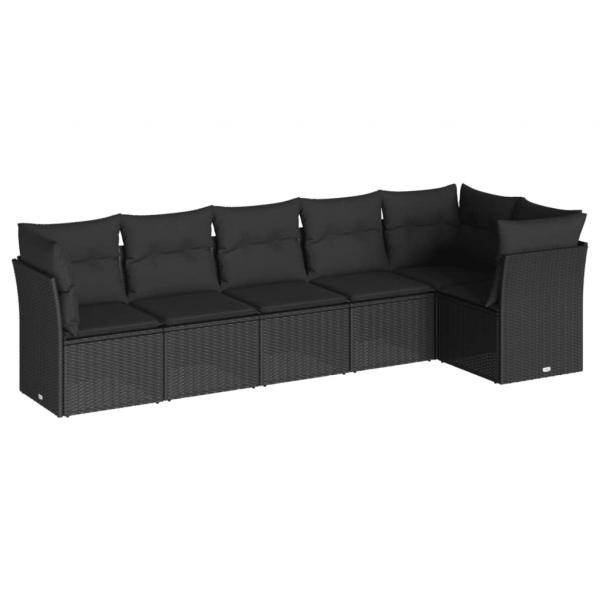 6-tlg. Garten-Sofagarnitur mit Kissen Schwarz Poly Rattan