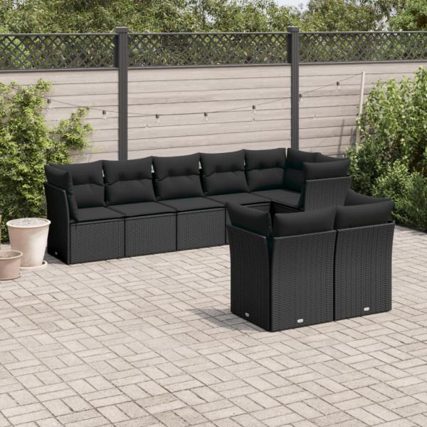 ARDEBO.de - 8-tlg. Garten-Sofagarnitur mit Kissen Schwarz Poly Rattan