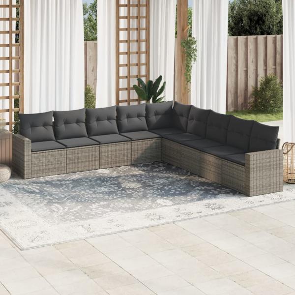 ARDEBO.de - 9-tlg. Garten-Sofagarnitur mit Kissen Grau Poly Rattan