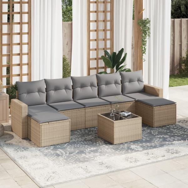 ARDEBO.de - 8-tlg. Garten-Sofagarnitur mit Kissen Beige Poly Rattan