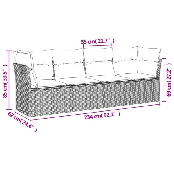 4-tlg. Garten-Sofagarnitur mit Kissen Schwarz Poly Rattan