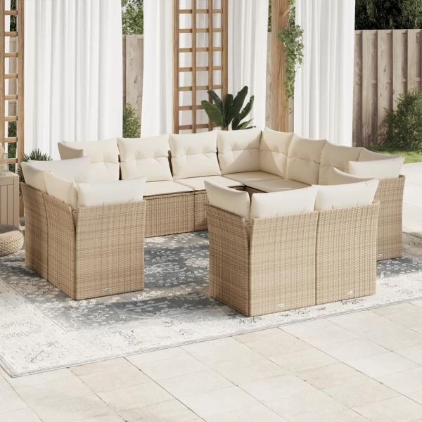 ARDEBO.de - 11-tlg. Garten-Sofagarnitur mit Kissen Beige Poly Rattan