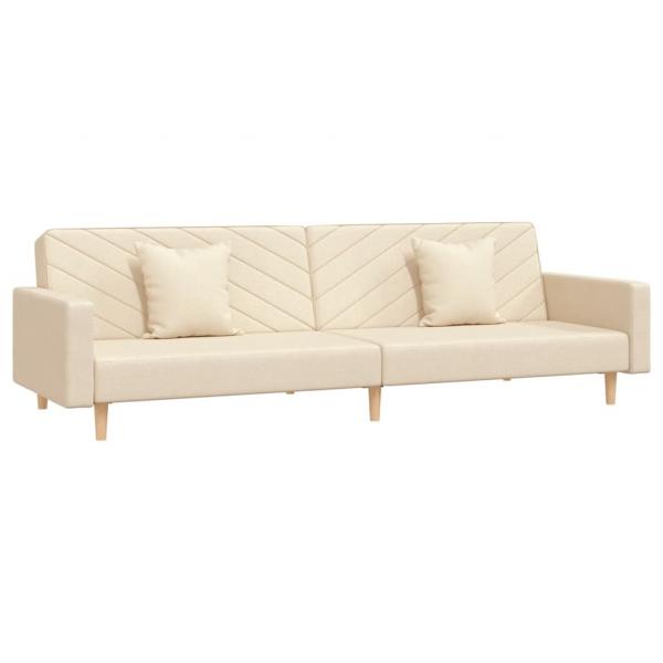 Schlafsofa 2-Sitzer mit 2 Kissen Creme Stoff