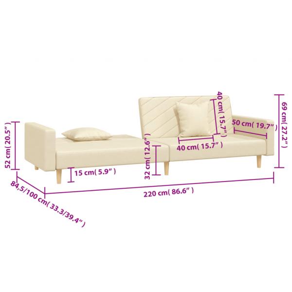 Schlafsofa 2-Sitzer mit 2 Kissen Creme Stoff