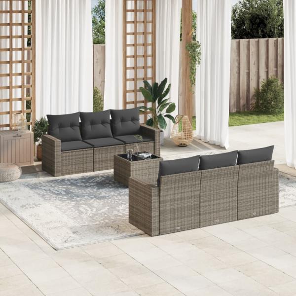 ARDEBO.de - 7-tlg. Garten-Sofagarnitur mit Kissen Grau Poly Rattan