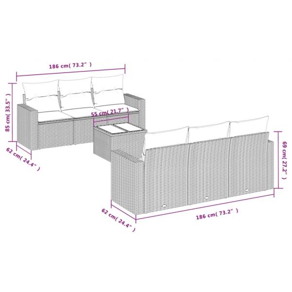 7-tlg. Garten-Sofagarnitur mit Kissen Grau Poly Rattan