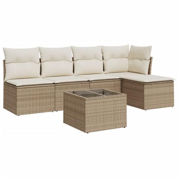 6-tlg. Garten-Sofagarnitur mit Kissen Beige Poly Rattan