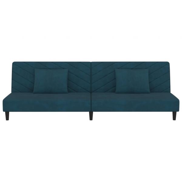 Schlafsofa 2-Sitzer mit 2 Kissen Blau Samt