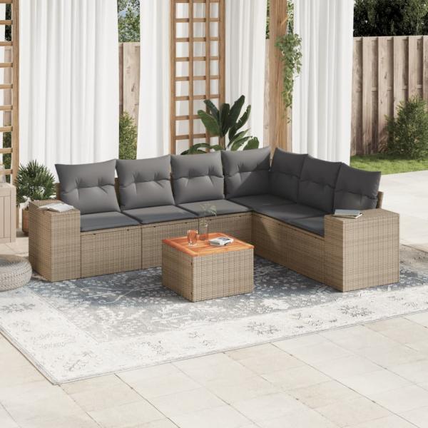 ARDEBO.de - 7-tlg. Garten-Sofagarnitur mit Kissen Beige Poly Rattan