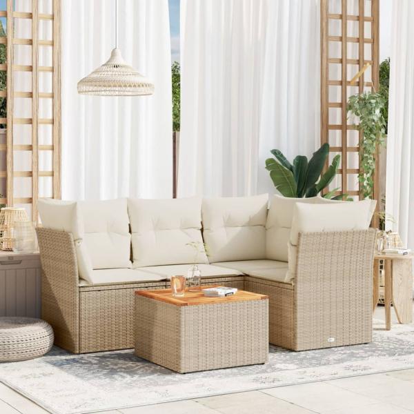 ARDEBO.de - 5-tlg. Garten-Sofagarnitur mit Kissen Beige Poly Rattan