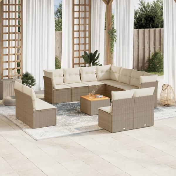 ARDEBO.de - 12-tlg. Garten-Sofagarnitur mit Kissen Beige Poly Rattan