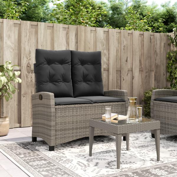 ARDEBO.de - Gartenbank Verstellbar mit Kissen Grau Poly Rattan