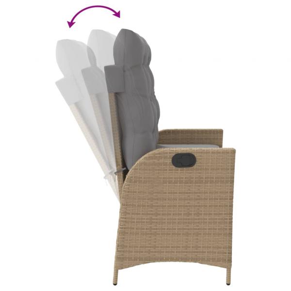 Gartenbank Verstellbar mit Kissen Beige Poly Rattan