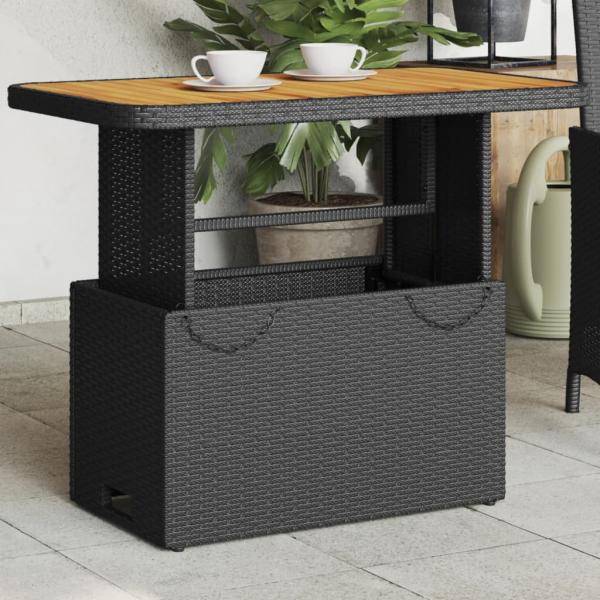 ARDEBO.de - Gartentisch Schwarz 90x55x71 cm Poly Rattan und Akazienholz