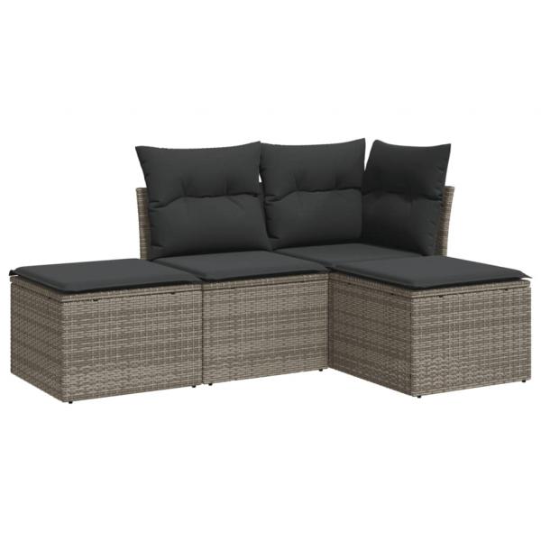 4-tlg. Garten-Sofagarnitur mit Kissen Grau Poly Rattan