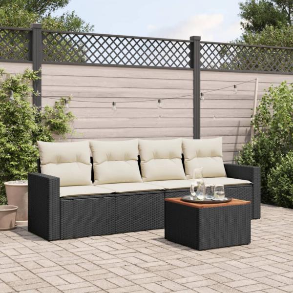 ARDEBO.de - 5-tlg. Garten-Sofagarnitur mit Kissen Schwarz Poly Rattan