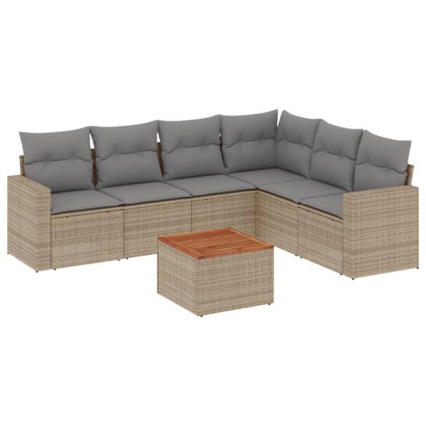 7-tlg. Garten-Sofagarnitur mit Kissen Beige Poly Rattan