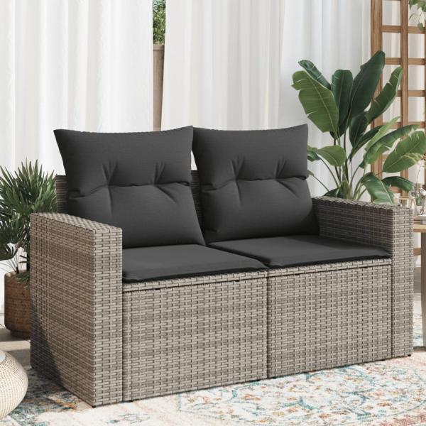 ARDEBO.de - Gartensofa 2-Sitzer mit Kissen Grau Poly Rattan