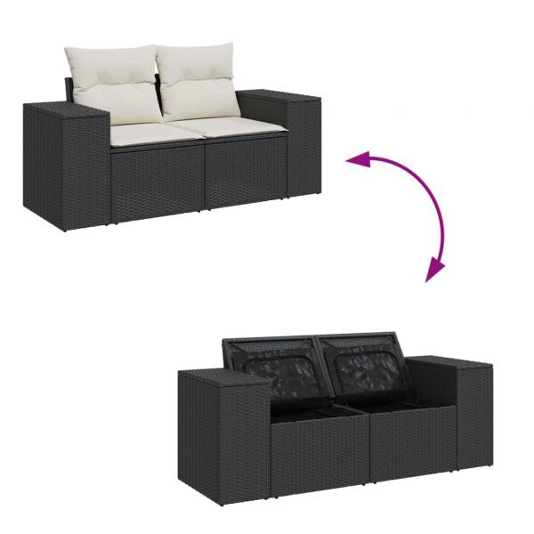 Gartensofa mit Kissen 2-Sitzer Schwarz Poly Rattan