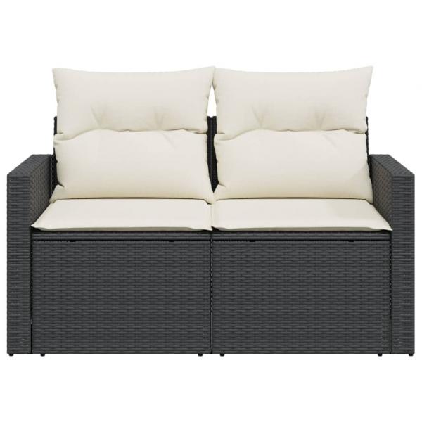 Gartensofa mit Kissen 2-Sitzer Schwarz Poly Rattan