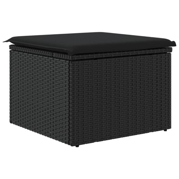 Gartenhocker mit Kissen Schwarz 55x55x37 cm Poly Rattan