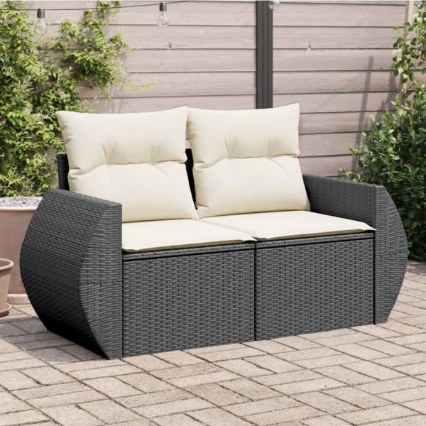 ARDEBO.de - Gartensofa mit Kissen 2-Sitzer Schwarz Poly Rattan