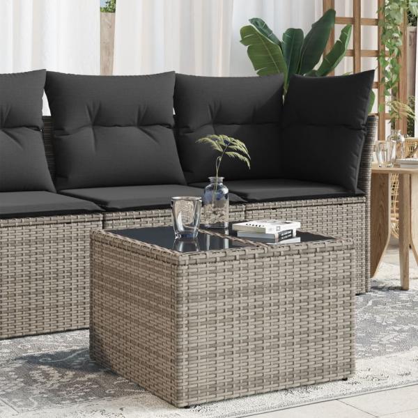 ARDEBO.de - Gartentisch mit Glasplatte Grau 55x55x37 cm Poly Rattan