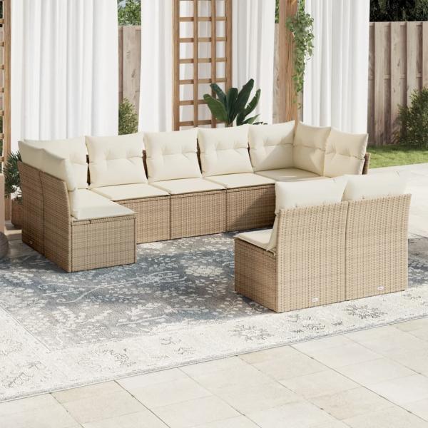 ARDEBO.de - 9-tlg. Garten-Sofagarnitur mit Kissen Beige Poly Rattan