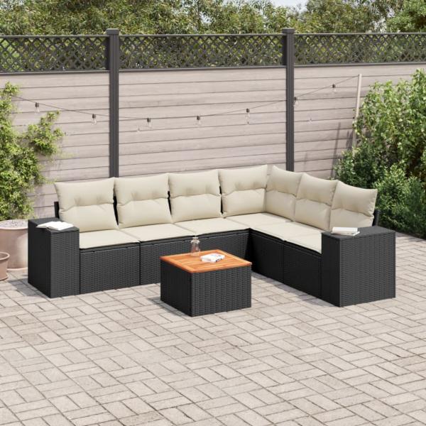 ARDEBO.de - 7-tlg. Garten-Sofagarnitur mit Kissen Schwarz Poly Rattan