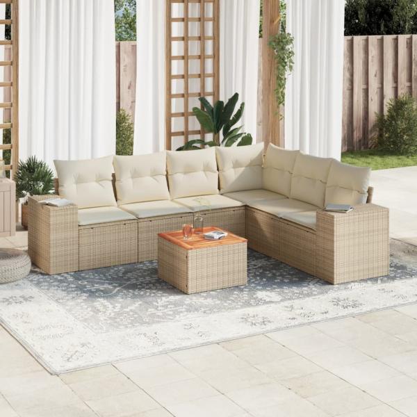 ARDEBO.de - 7-tlg. Garten-Sofagarnitur mit Kissen Beige Poly Rattan