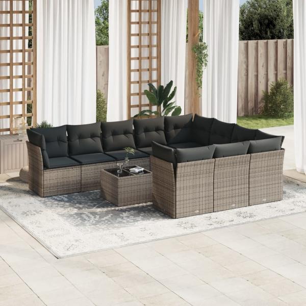 ARDEBO.de - 11-tlg. Garten-Sofagarnitur mit Kissen Grau Poly Rattan