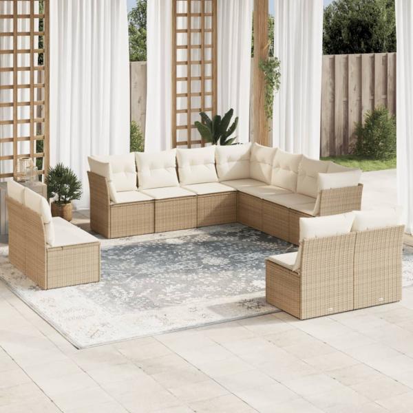 ARDEBO.de - 11-tlg. Garten-Sofagarnitur mit Kissen Beige Poly Rattan