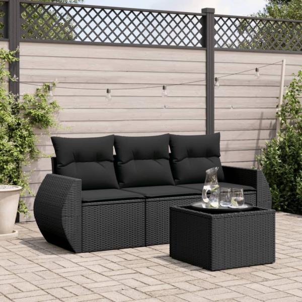 ARDEBO.de - 4-tlg. Garten-Sofagarnitur mit Kissen Schwarz Poly Rattan