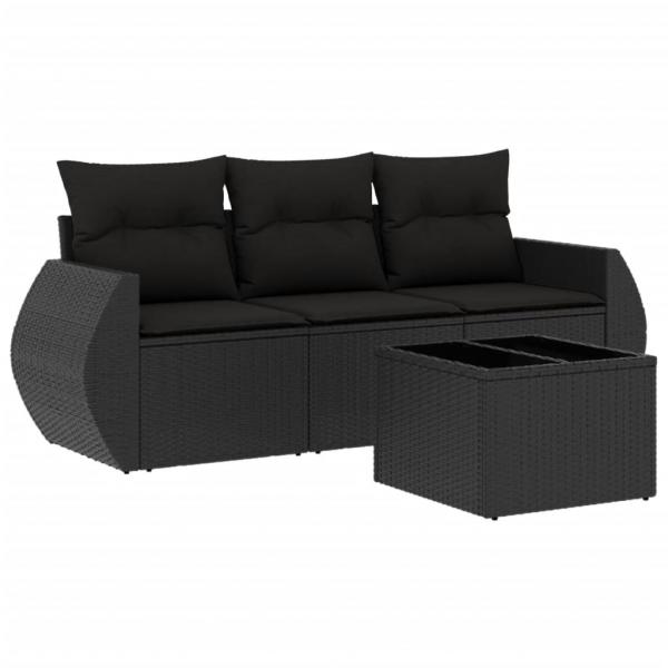 4-tlg. Garten-Sofagarnitur mit Kissen Schwarz Poly Rattan