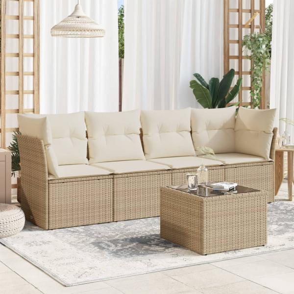 ARDEBO.de - 5-tlg. Garten-Sofagarnitur mit Kissen Beige Poly Rattan