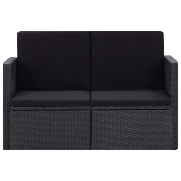 2-Sitzer-Gartensofa mit Auflagen Schwarz Poly Rattan