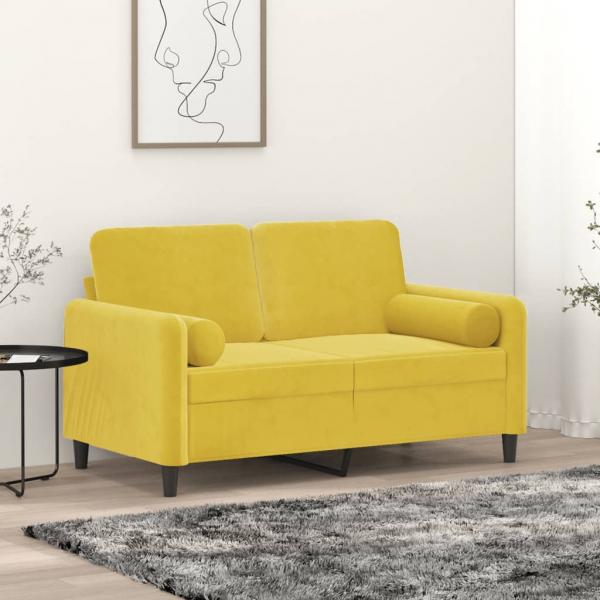 ARDEBO.de - 2-Sitzer-Sofa mit Zierkissen Gelb 120 cm Samt