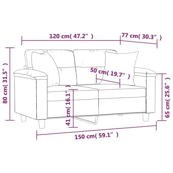 2-Sitzer-Sofa mit Kissen Hellgrau 120 cm Mikrofasergewebe