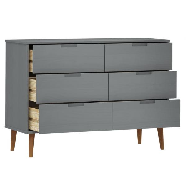 Schubladenschrank MOLDE Grau 113x40x80 cm Massivholz Kiefer