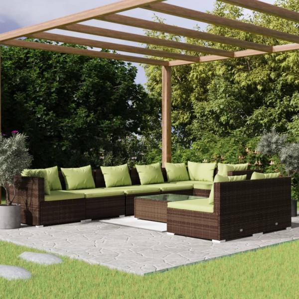 ARDEBO.de - 9-tlg. Garten-Lounge-Set mit Kissen Braun Poly Rattan