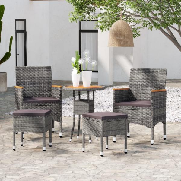 ARDEBO.de - 5-tlg. Garten-Lounge-Set Poly Rattan Grau