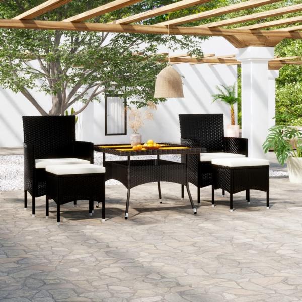 ARDEBO.de - 5-tlg. Garten-Essgruppe Poly Rattan & Massivholz Akazie Schwarz