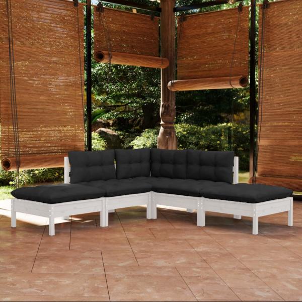 ARDEBO.de - 5-tlg. Garten-Lounge-Set mit Kissen Weiß Kiefernholz