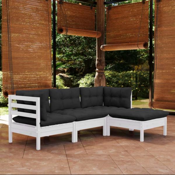 ARDEBO.de - 4-tlg. Garten-Lounge-Set mit Kissen Weiß Kiefernholz