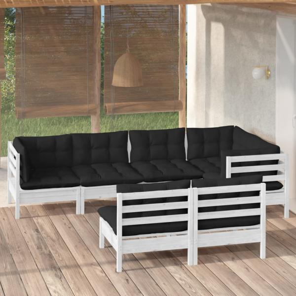 ARDEBO.de - 7-tlg. Garten-Lounge-Set mit Kissen Weiß Kiefer Massivholz