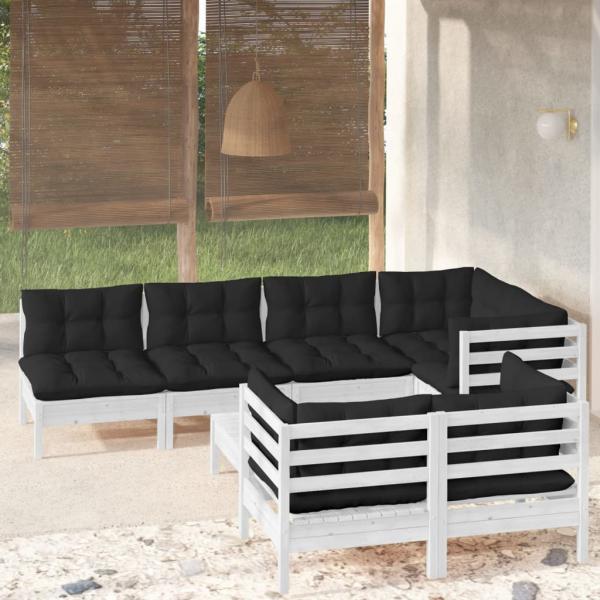 ARDEBO.de - 8-tlg. Garten-Lounge-Set mit Kissen Weiß Kiefer Massivholz