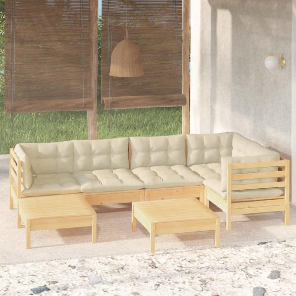 ARDEBO.de - 7-tlg. Garten-Lounge-Set mit Creme Kissen Massivholz Kiefer