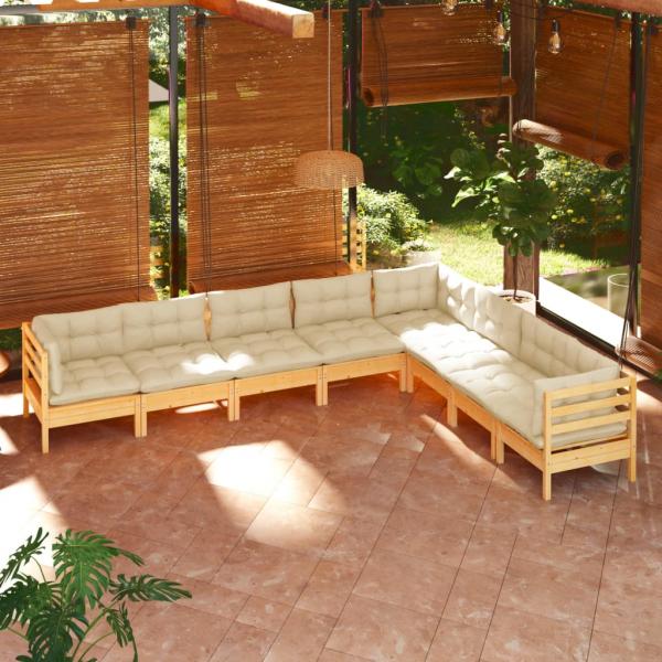 ARDEBO.de - 8-tlg. Garten-Lounge-Set mit Creme Kissen Massivholz Kiefer