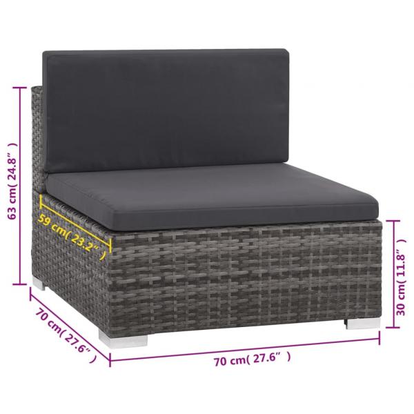 8-tlg. Garten-Lounge-Set mit Kissen Poly Rattan Grau