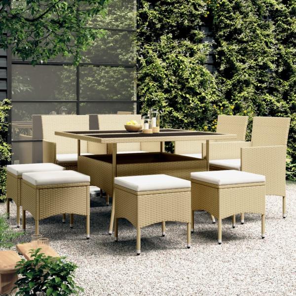 ARDEBO.de - 9-tlg. Garten-Essgruppe Poly Rattan Beige